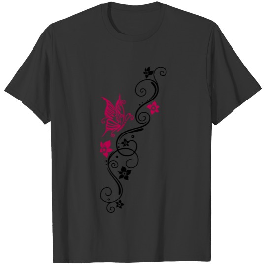Butterfly with tribal ornament and flowers. T Shirts