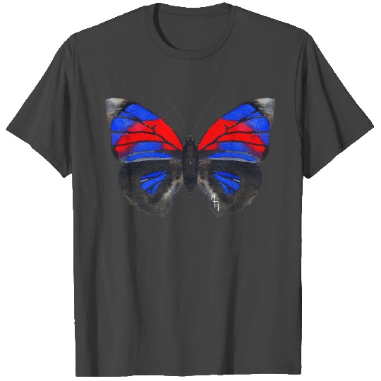 Blue and Red Butterfly in Watercolor T Shirts