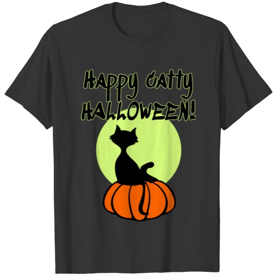 Cute Comic Happy catty Halloween cat lovers design T Shirts
