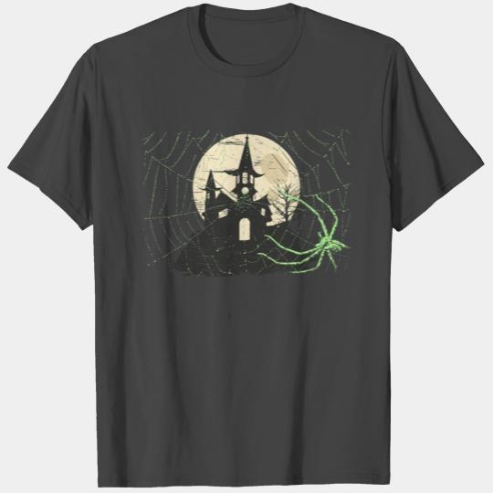Spooky Halloween House ➢ Green Spider + Full Moon T Shirts
