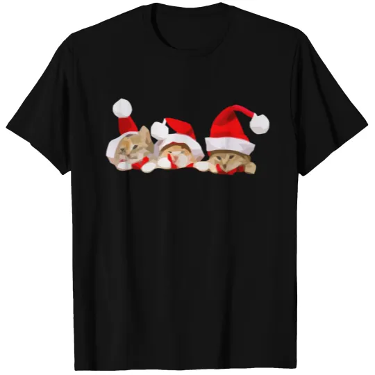 3 Christmas Cats in the Pocket T Shirts