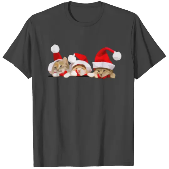 3 Christmas Cats in the Pocket T Shirts