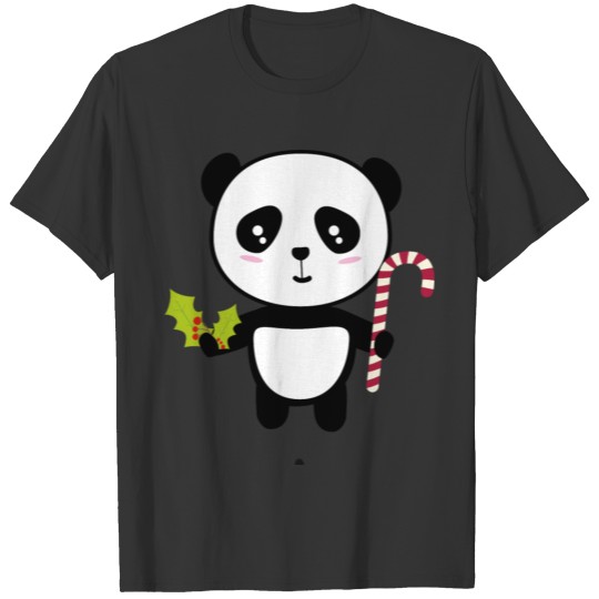 Christmas Panda with candy cane T Shirts