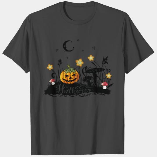 Halloween Horror, meadow with fly agarics, pumpkin T Shirts