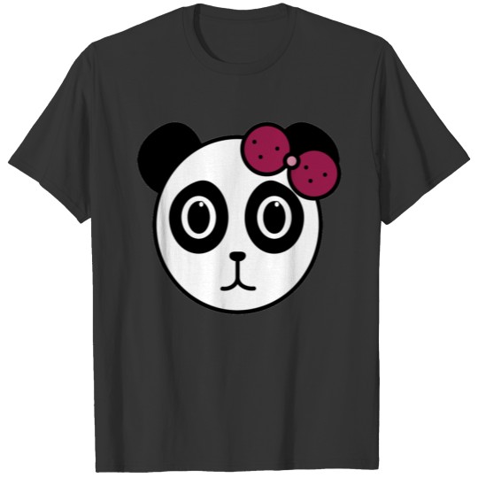 Cute Panda Girl with Pink Hair Bow T Shirts