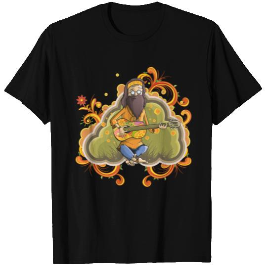 Hippie with guitar in nirvana vector cartoon image T Shirts