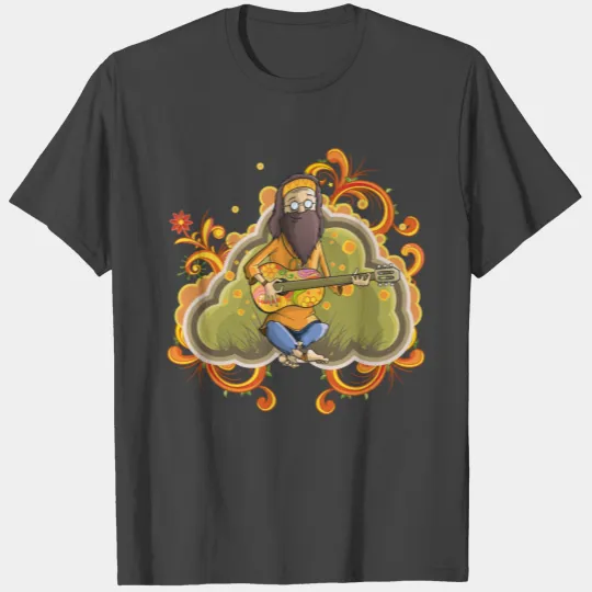 Hippie with guitar in nirvana vector cartoon image T Shirts