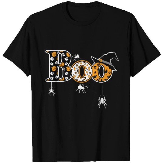 Boo Halloween With Ghost Spider Bat and Witch Hat T Shirts