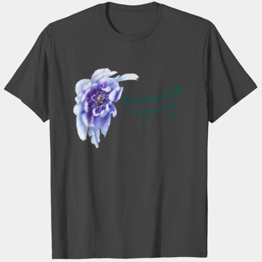 Blue peony flower with text T Shirts