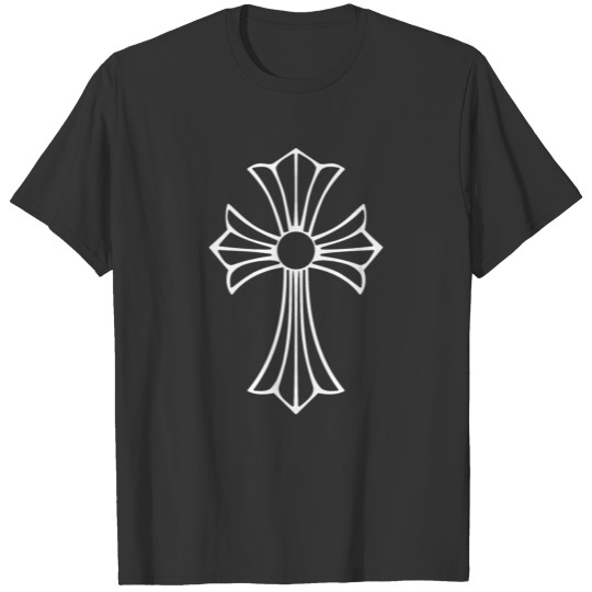Gothic Style Cross White T Shirts