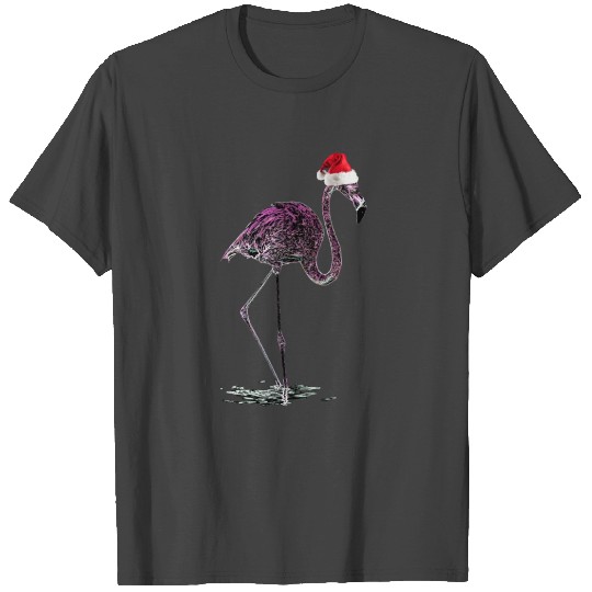 Funny Neon Glow Christmas Flamingo Santa Hat Gift T Shirts