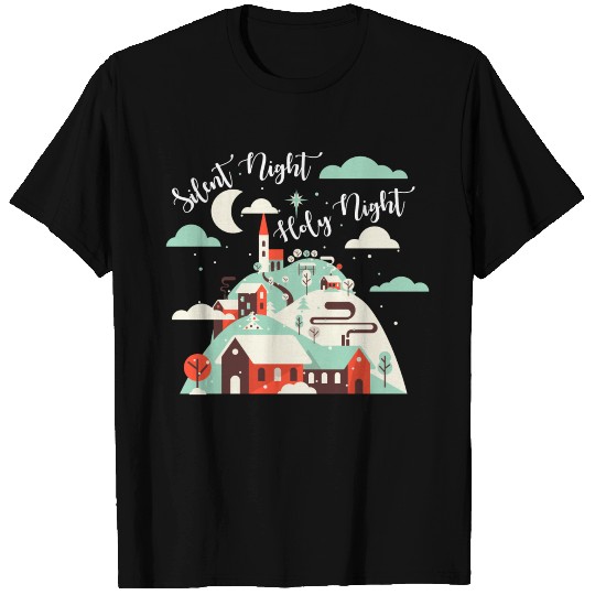 Silent Night.Holy Night. Winter Village.Christian. T Shirts