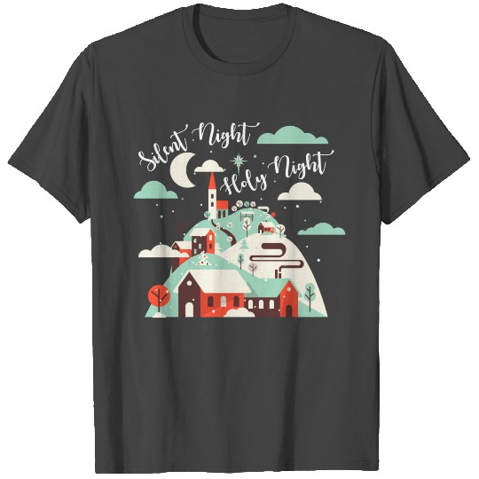 Silent Night.Holy Night. Winter Village.Christian. T Shirts