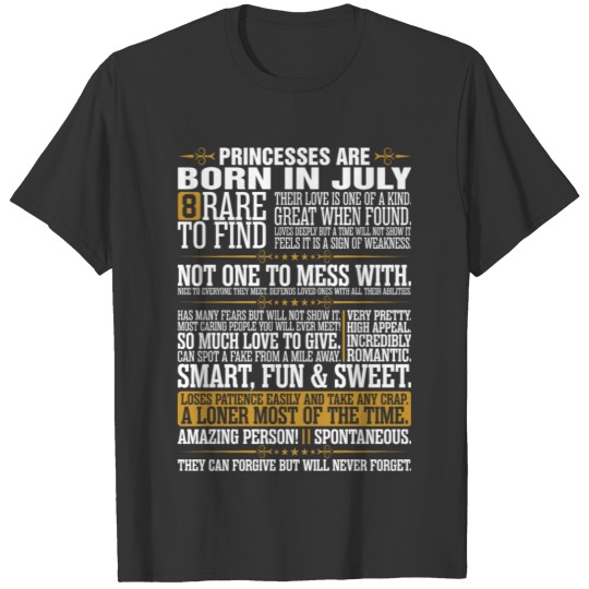 8 Rare To Find Princesses Are Born In July T-shirt