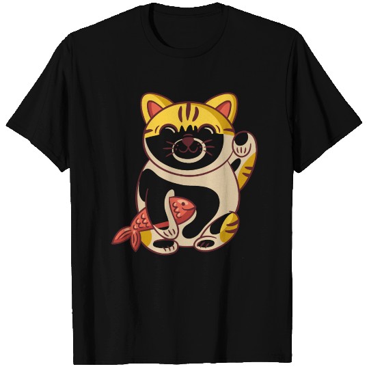 Winking cat with fish T Shirts