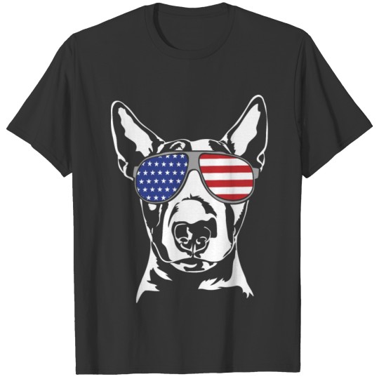 BULL TERRIER with America Flag Sunglasses T-shirt