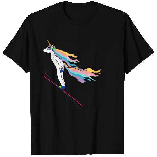 Ski jumper Unicorn in middle of an elegant flight T Shirts