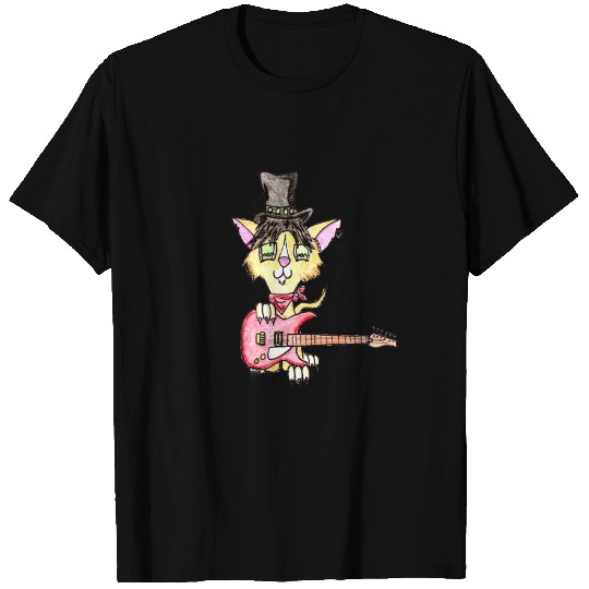 Slasher The Guitar Cat Fluffy Cat Art T Shirts