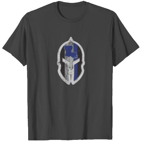 Louisiana State Police T Shirts Thin Blue Line Spartan Helmet