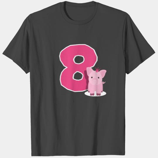Cute Birthday Gift Pig Piglet Piggy Girl 8 Year T Shirts