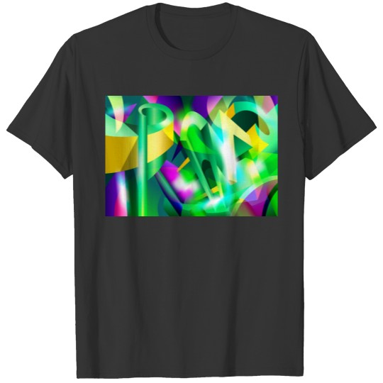 GREEN-ACID Cubism Abstract Digital Art T Shirts
