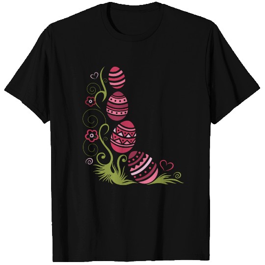 Easter eggs in the grass with flowers and hearts. T Shirts