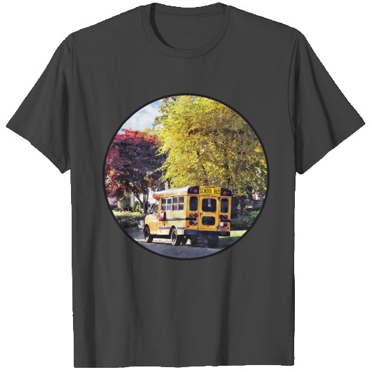 Parked School Bus In Autumn T Shirts
