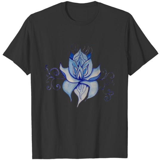 Watercolor Blue Lotus Design T Shirts