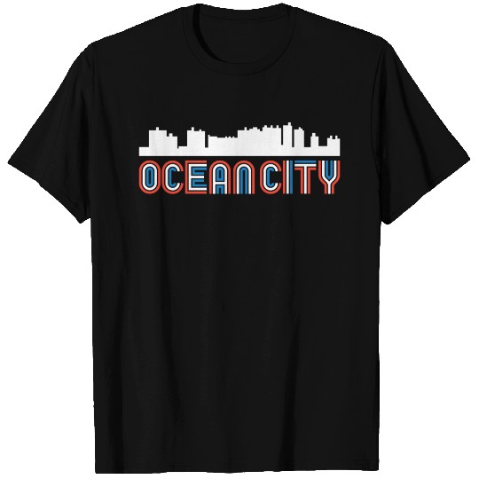 Red White Blue Ocean City Maryland Skyline T Shirts