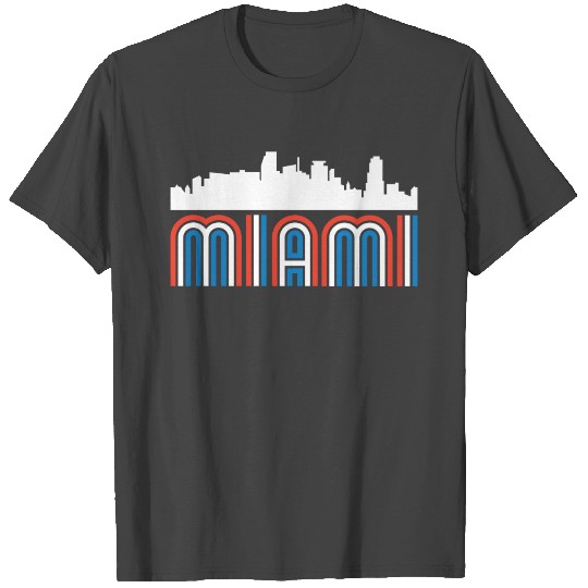 Red White Blue Miami Florida Skyline T Shirts