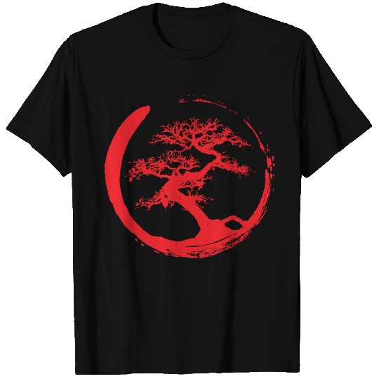 Zen Bonsai Tree in Enso Circle (red) T Shirts