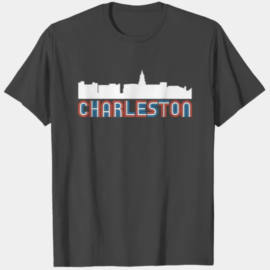 Red White Blue Charleston South Carolina Skyline T Shirts