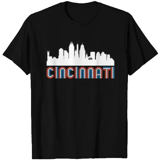 Red White Blue Cincinnati Ohio Skyline T Shirts