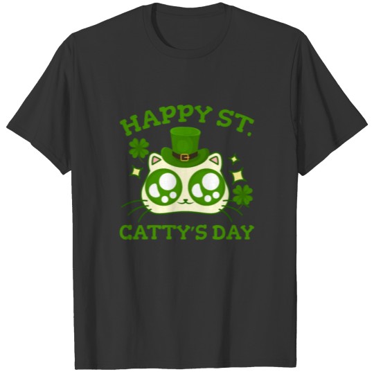 Happy St. Catty's Day St Patricks Funny Cat Clover T Shirts
