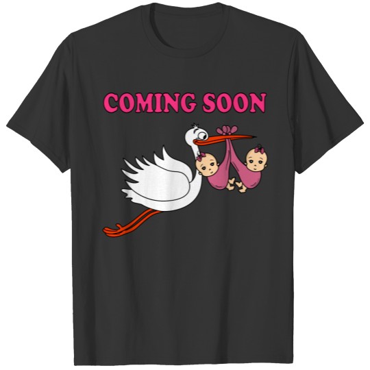 Coming Soon Baby Stork Twins Girls Pregnancy Birth T-shirt