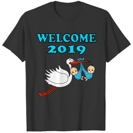 Welcome 2019 Baby Twins Boy Stork Pregnant Birth T-shirt