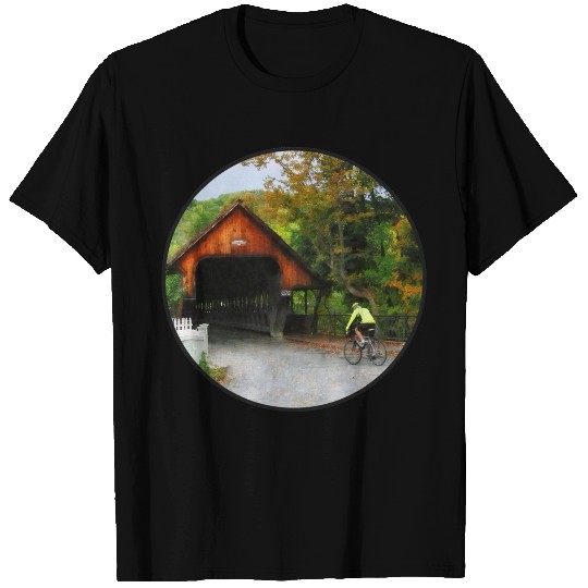 Bicyclist racing toward Middle Bridge in Woodstock T Shirts