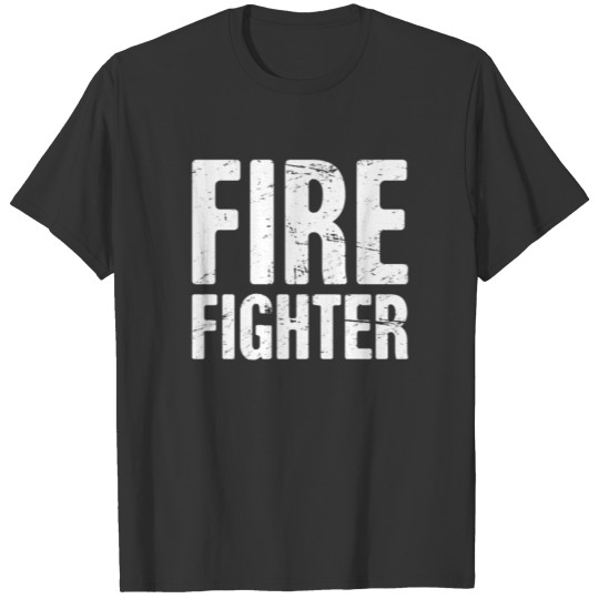 Distressed FIRE FIGHTER Text T-shirt