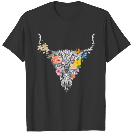 Bull skull with flowers T-shirt