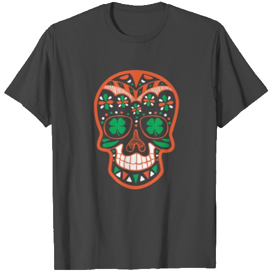 St. Patrick's Day Sugar Skull Green Clover Eyes T Shirts