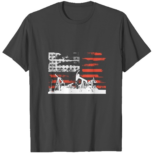 Oilfield Patriotic Flag With Oil Pumping Rig ameri T Shirts