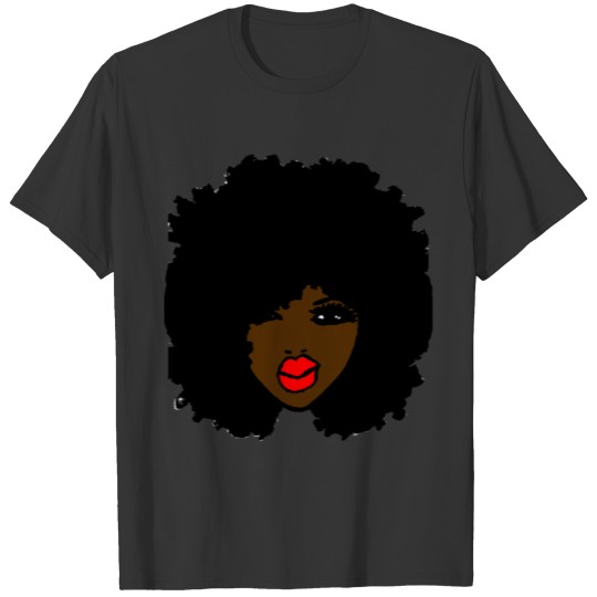 Kinky Afro Brown Skin Curly Natural Hair Red Lips T Shirts