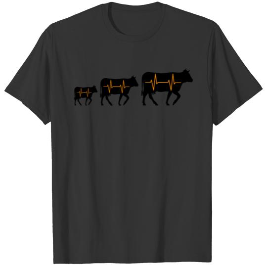 Farmer heartbeat cow shirt gift T-shirt