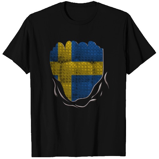 Funny Sweden Flag Ripped Abs Muscles T Shirts