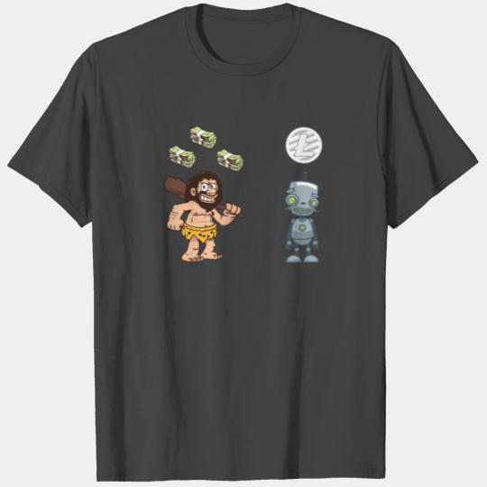 Caveman Dollar Vs Robot Litecoin Blockchain T Shirts