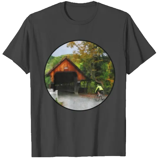 Bicyclist racing toward Middle Bridge in Woodstock T Shirts