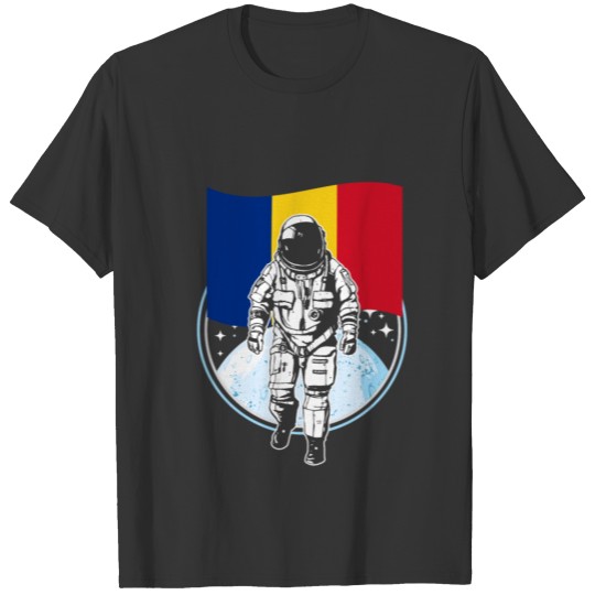 Astronaut moon Romania flag T-shirt