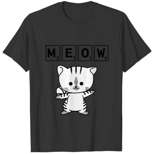 Scrabble Cat Meow - Funny Nerd Cat Scrabble T Shirts
