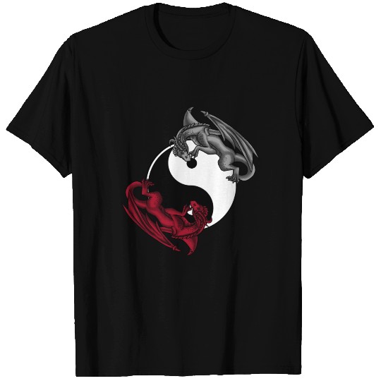 Yin Yang Red And Silver Dragons Chinese Symbol T Shirts