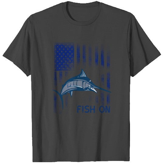 fishing big fish american flag key west marlin rod T Shirts